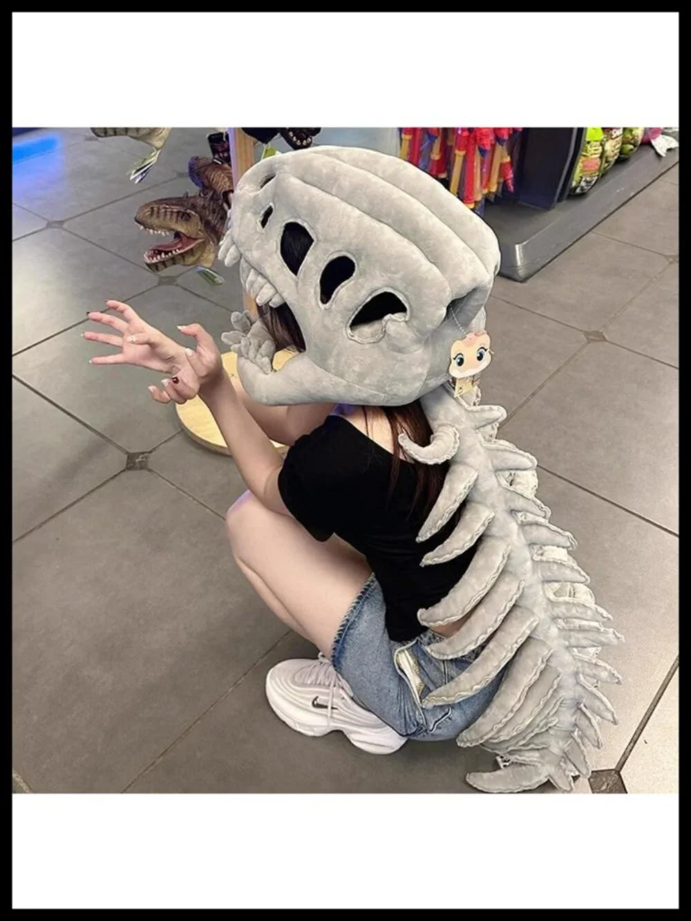 3D Skeleton Dinosaur Halloween Costume Plush Zip-Up Sleeveless Unisex Cosplay